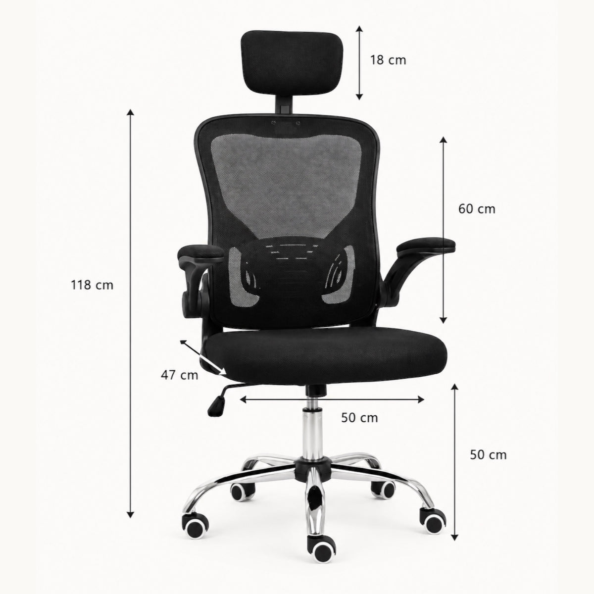 Silla ergonómica SIT Vertex negra con malla transpirable, soporte lumbar, reposacabezas y apoyabrazos retráctiles.