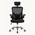 Silla ergonómica SIT Vertex negra con respaldo de malla, soporte lumbar, reposacabezas y base cromada.