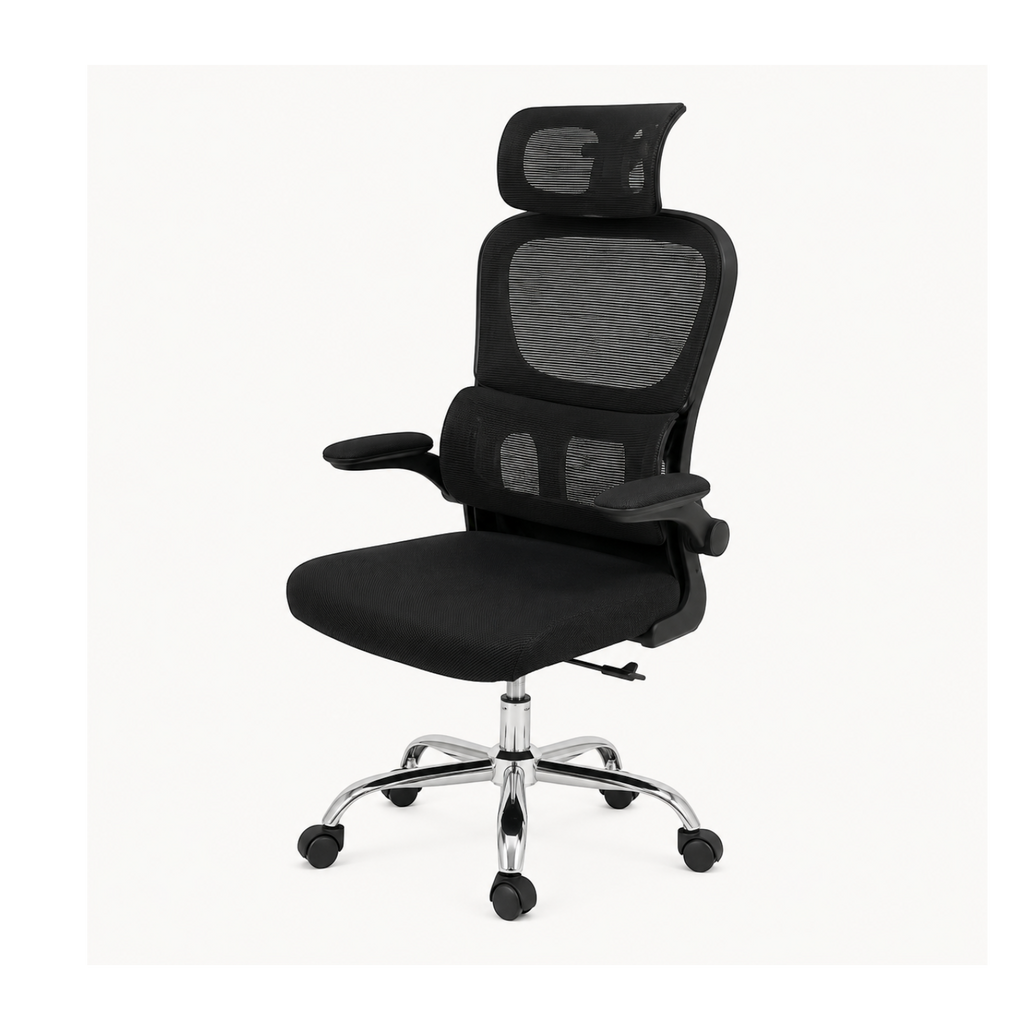 Silla de oficina ergonómica SIT Titán4 en color negro con respaldo de malla transpirable y base metálica giratoria.