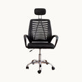 Silla de oficina ergonómica SIT Zenith negra con respaldo de malla transpirable, cabecera y base cromada con ruedas.