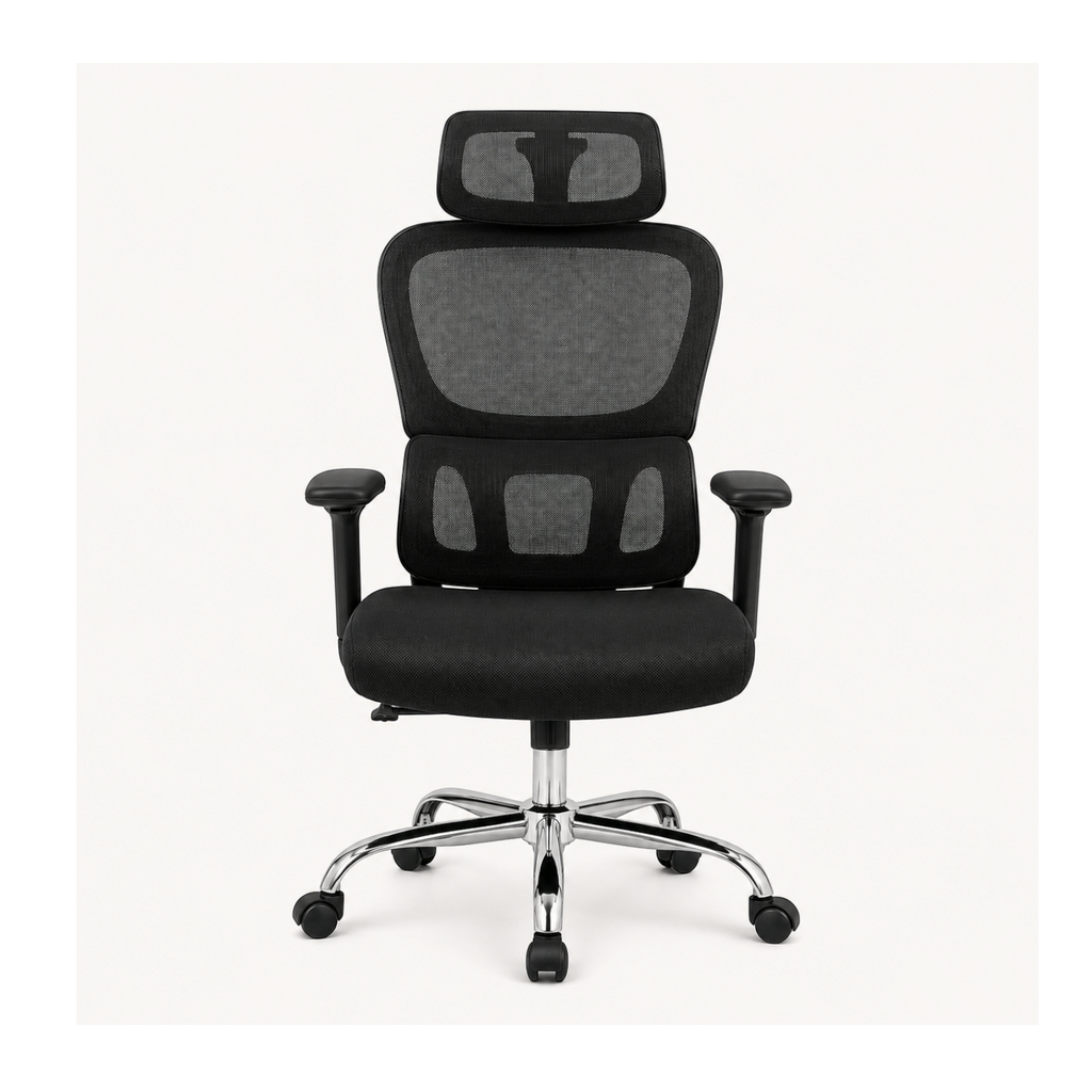 Silla de oficina ergonómica SIT Titán4 en color negro con respaldo de malla transpirable y base metálica giratoria.