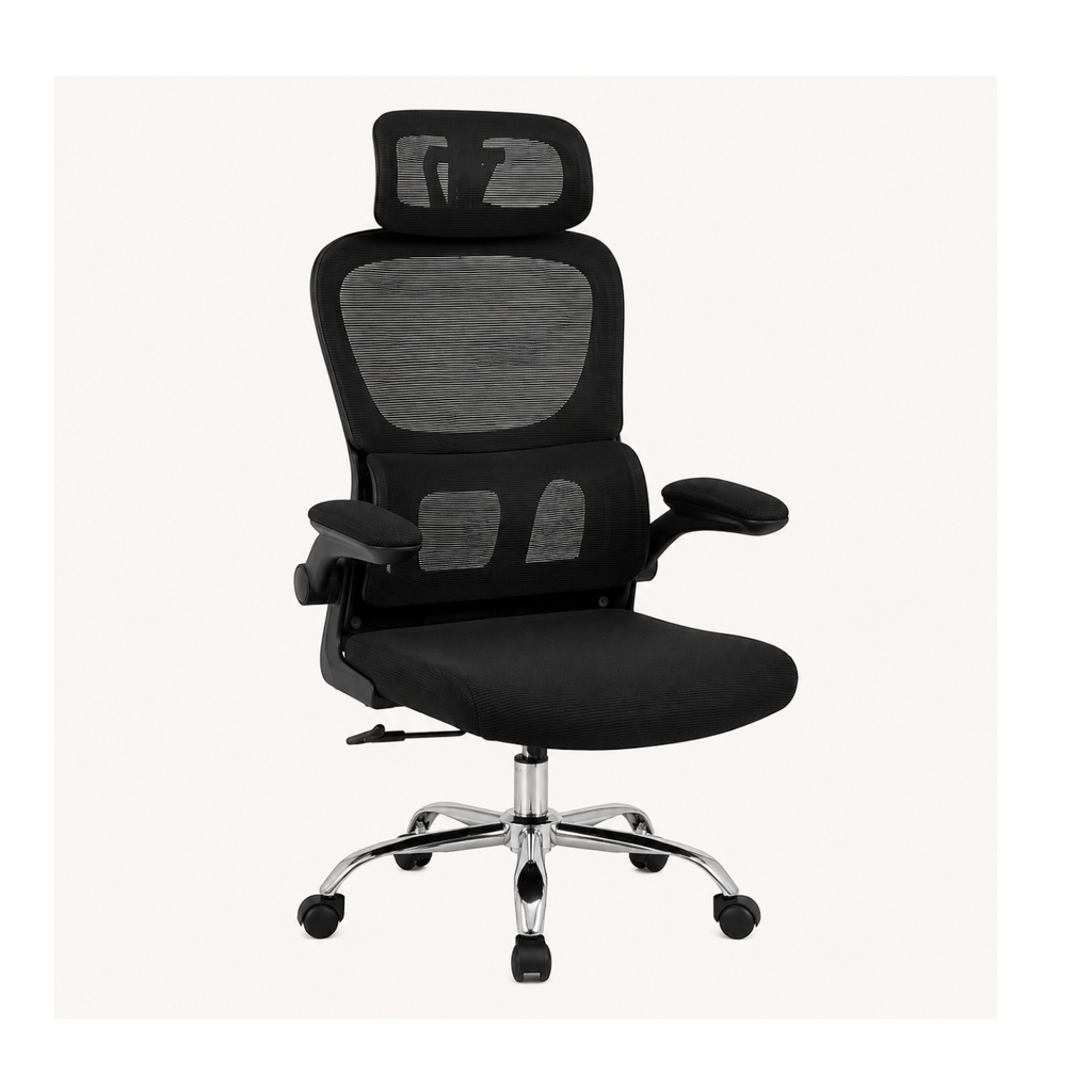Silla de oficina ergonómica SIT Titán4 negra con respaldo de malla transpirable, asiento acolchado y base metálica.